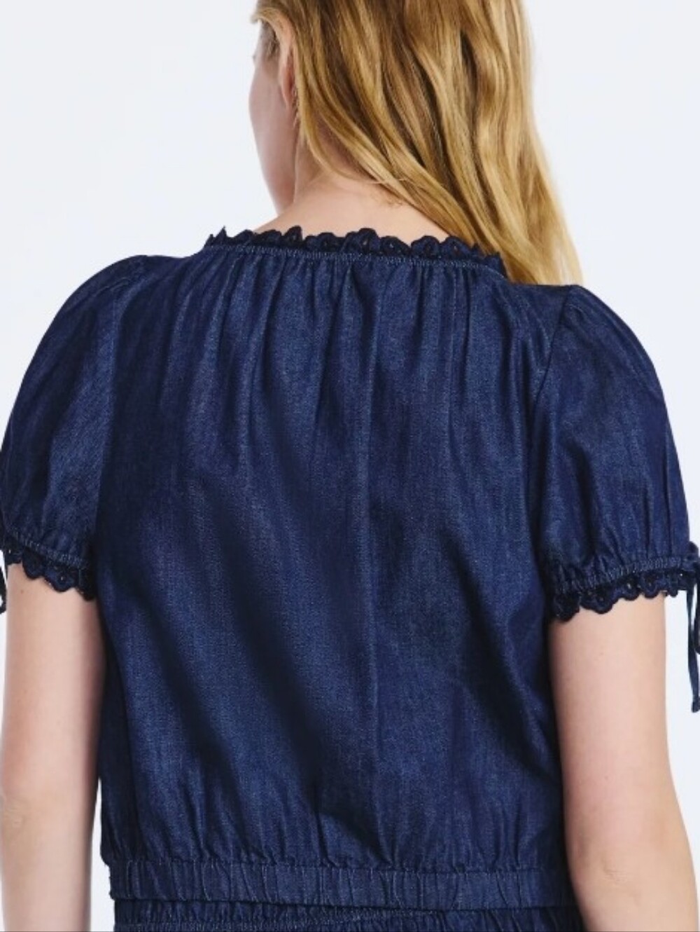 NWT Free Assembly Women's Dark Blue Embroidered Cropped Cotton Top XS - Picture 8 of 11